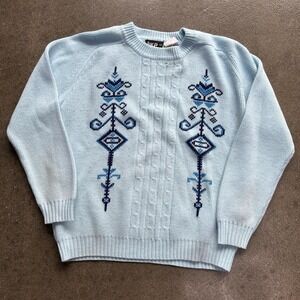 Vintage 90s KP Size Medium Acrylic Blue Pattern Sweater